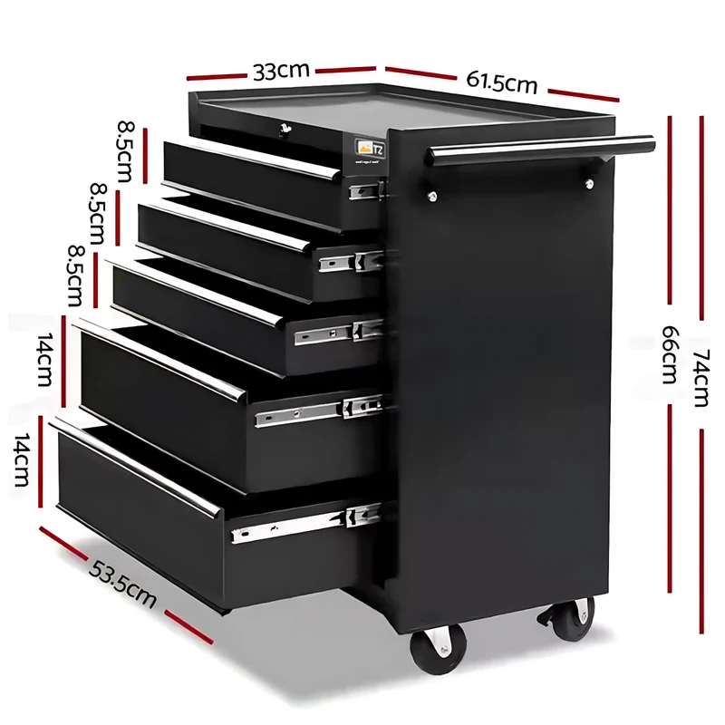 Auto Repair Lockable Iron Tool Cabinet 5 Drawers Rolling Storage Trolley with 4 Wheels OEM Garage Tool Cart