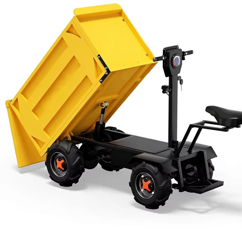 Automatic Dumping Square Wheelbarrow Utility Cart 60V 20A 2000W 2205Lbs Capacity One Key Lifting Lowering All Terrain