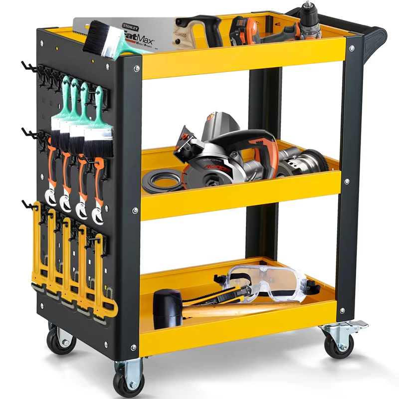 Automotive Steel Utility Trolley Service Tool Cart 3 Layers Mechanics Storage Cart