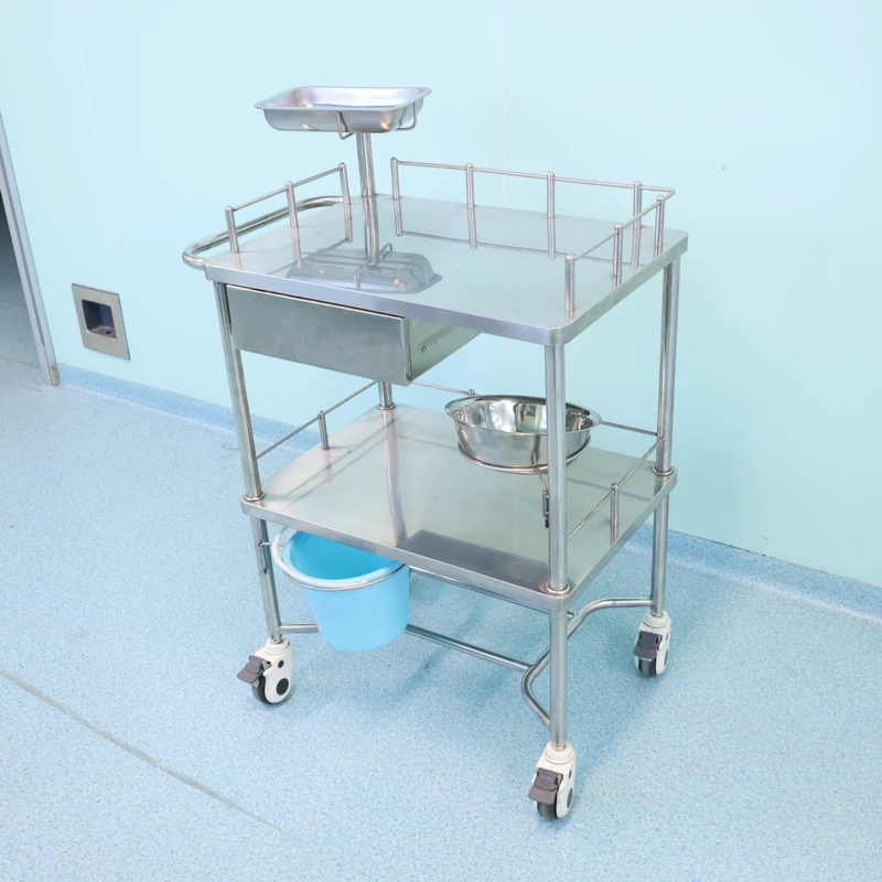 B7 Easy Clean SUS201 Stainless Steel Treatment Cart 3 Tier Anti Slip Guardrails 50kg Mobile Medical Cart