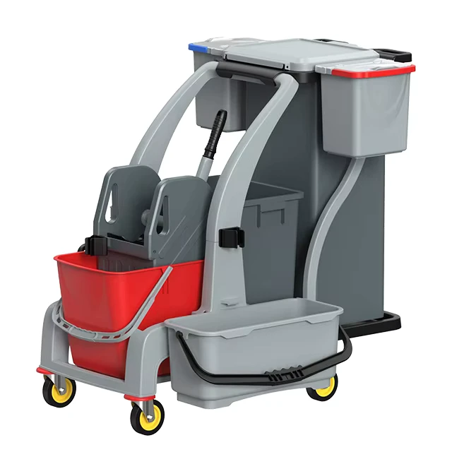 BAIYUN CleaningF08191G Grey Plastic 150 lb Capacity 4 Wheel Multi Function Janitor Cart Cleaning Trolley for Housekeeping
