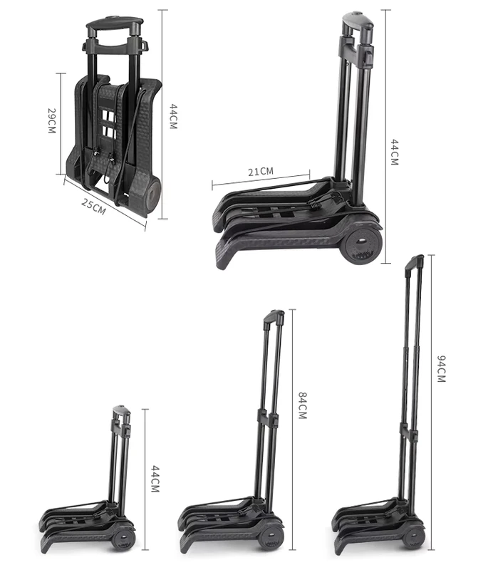 BAOYU Compact Lightweight Utility Aluminum Alloy Hand Cart Folding Luggage Cart Plastic Foldable Luggage Trolley with 2 Wheels