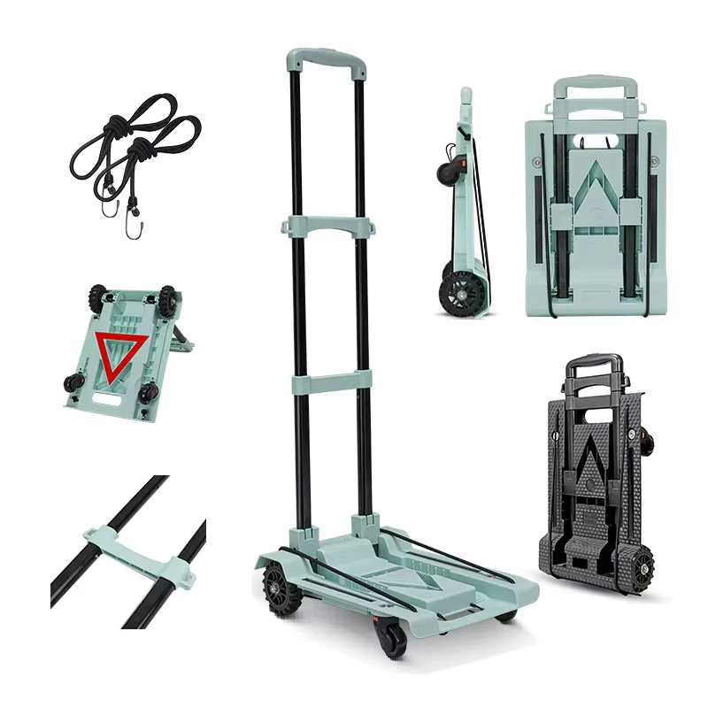 BAOYU Folding 4 Wheels Trolley Hand Truck Foldable Plastic Utility Cart Hand Trolley Cart
