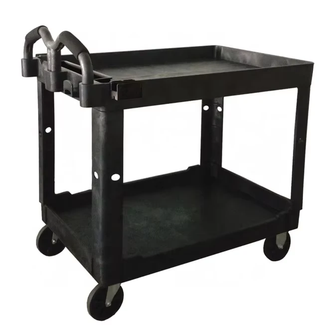 BL-111 New Design Industrial Heavy Duty Plastic Service Utility Cart Moving Tool Cart 2 Shelves 5″ Casters 550 Lb Capacity