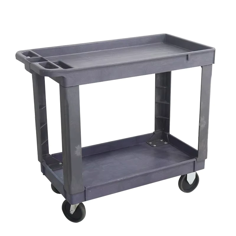 BL 114 Multi functional OEM Industrial 500LBS Four Wheel Two Shelf Plastic Service Cart Heavy Duty Ergonomic Handle