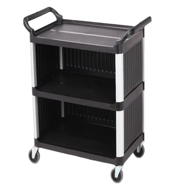 BLACK UTILITY CART WITH ENCLOSED END PANELS on 3 SIDES
