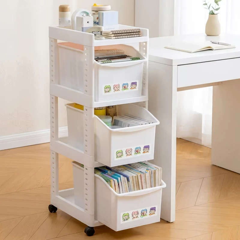 BNBS Plastic PP 2 4 Layers Modern Assembled Storage Rack with Wheels Desktop Floor Movable Trolley Sundries Organizer