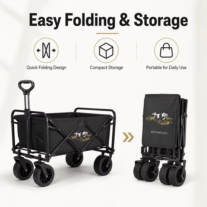 BNcompany U.S. Local Stock Collapsible Four-Wheel Beach Cart Portable Foldable Garden Hand Trolley for Shopping & Tools