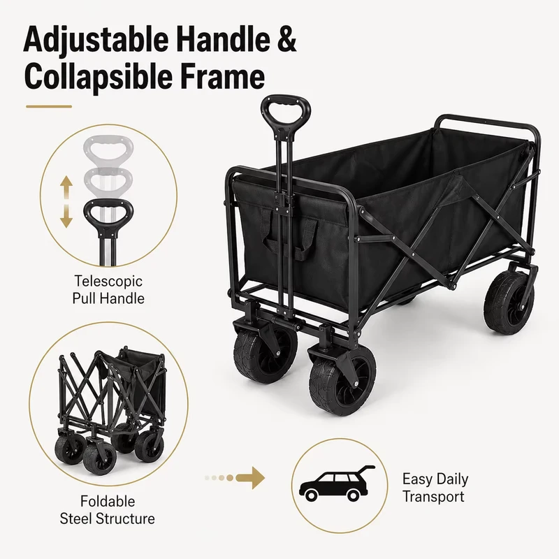 BNcompany YDC-008 Lightweight Metal Frame Portable Four-Wheel Trolley Storage Outdoor Utility Heavy Duty Folding Wagon OEM
