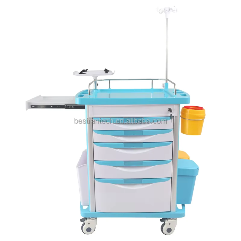 BT EY001 Hospital Furniture 5 Drawers Disposable Lock Emergency Trolley Medical Crash Cart CE ISO Certified