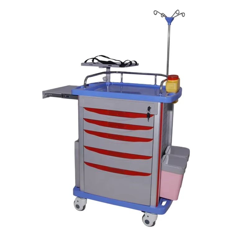 BT EY001B Hospital Small Size Crash Cart with CPR Oxygen IV Pole Medical ABS Emergency Trolley