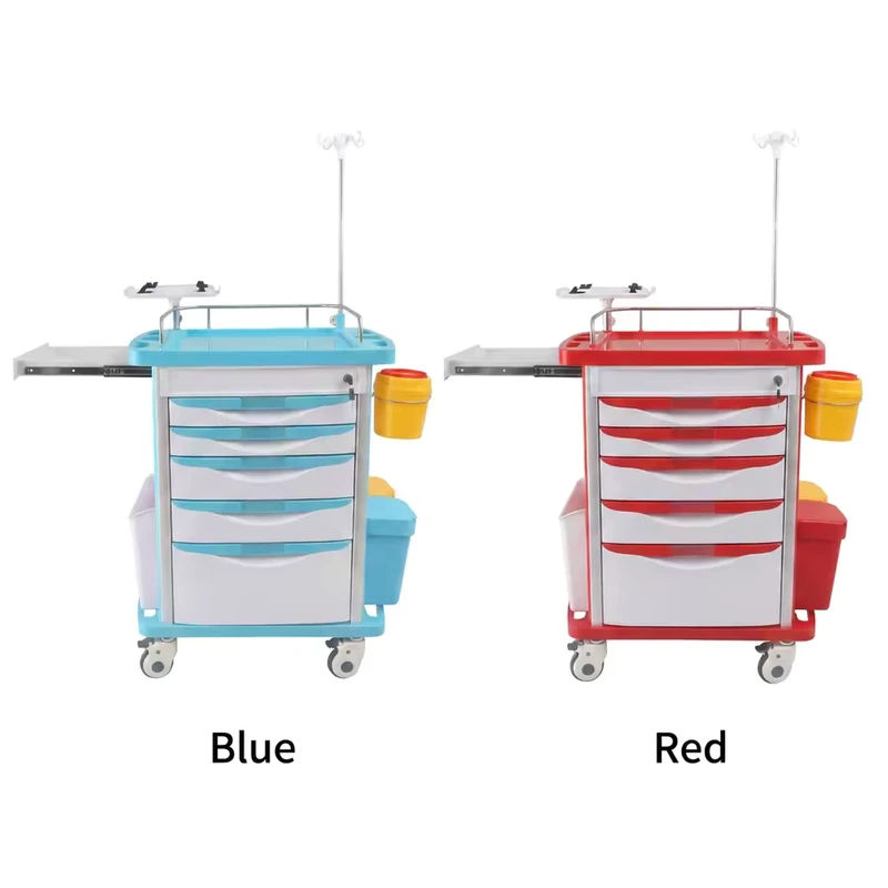 BT-EY001b Hospital Small Size Mobile ABS Plastic Emergency Trolleys Crash Cart Medical Trolley With Tray, IV Pole