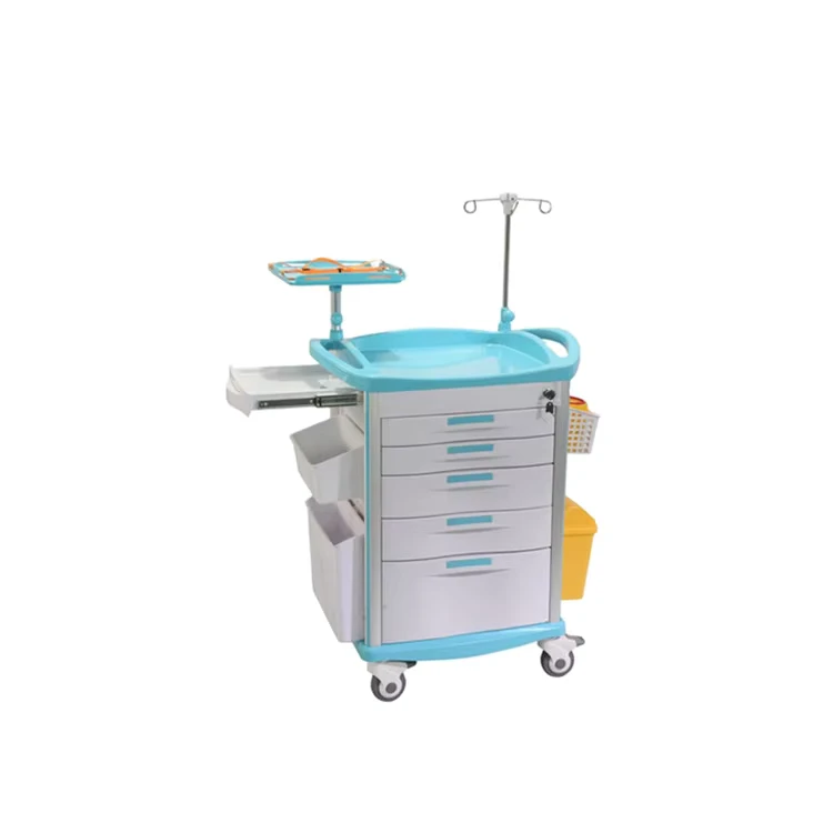 BT EY23 Emergency Resuscitation Crash Cart Medical Medicine Trolley ABS Plastic New with 5 Drawers Hospital Trolley