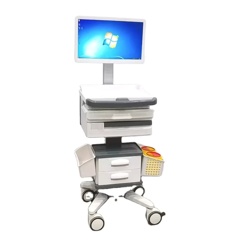 BT LY32 Height Adjustable Medical Computer Trolley with Cold Spray Steel and ABS 4 Silent Casters and Brake Hospital Equipment