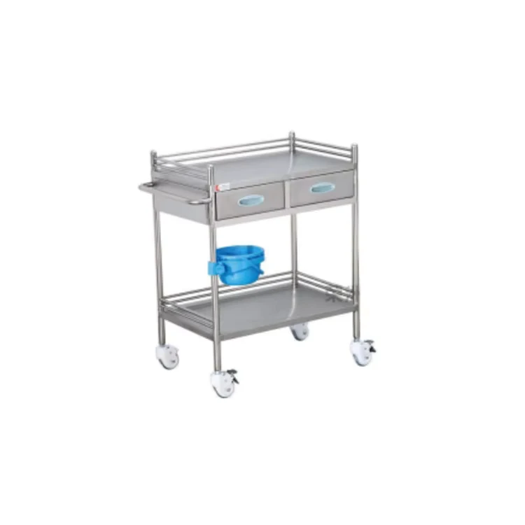 BT SIT055 Hospital Two Layers One Drawer One Bucket Stainless Steel Medical Cart Dressing Treatment Instrument Trolley