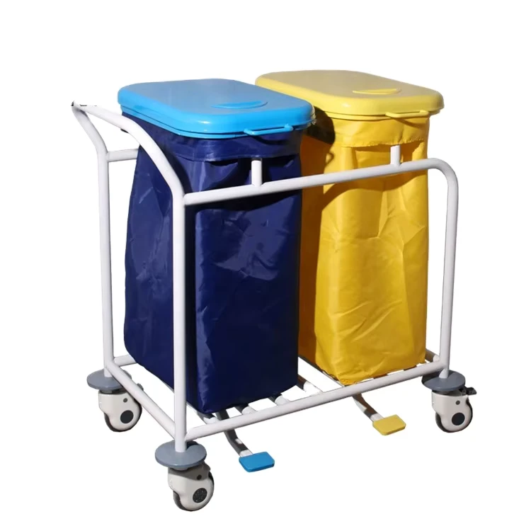 BT SLT008 Steel Double Bins Traditional Nursing Instrument Clinic Housekeeping Medical Hospital Cleaning Dirty Linen Cart