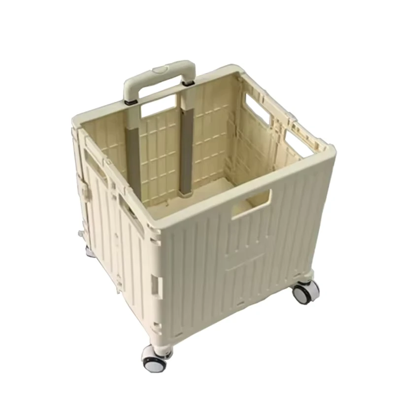 Bafuluo Light Weight Collapsible Fold Shopping Trolley Cart Plastic Market Four Wheels Handle Cart Trolley