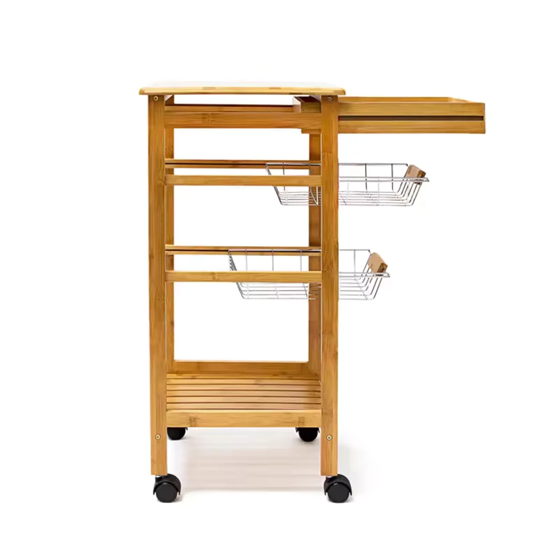 Bamboo Kitchen Serving Trolley Cart 3 Tier Kitchen Trolley with Wheel