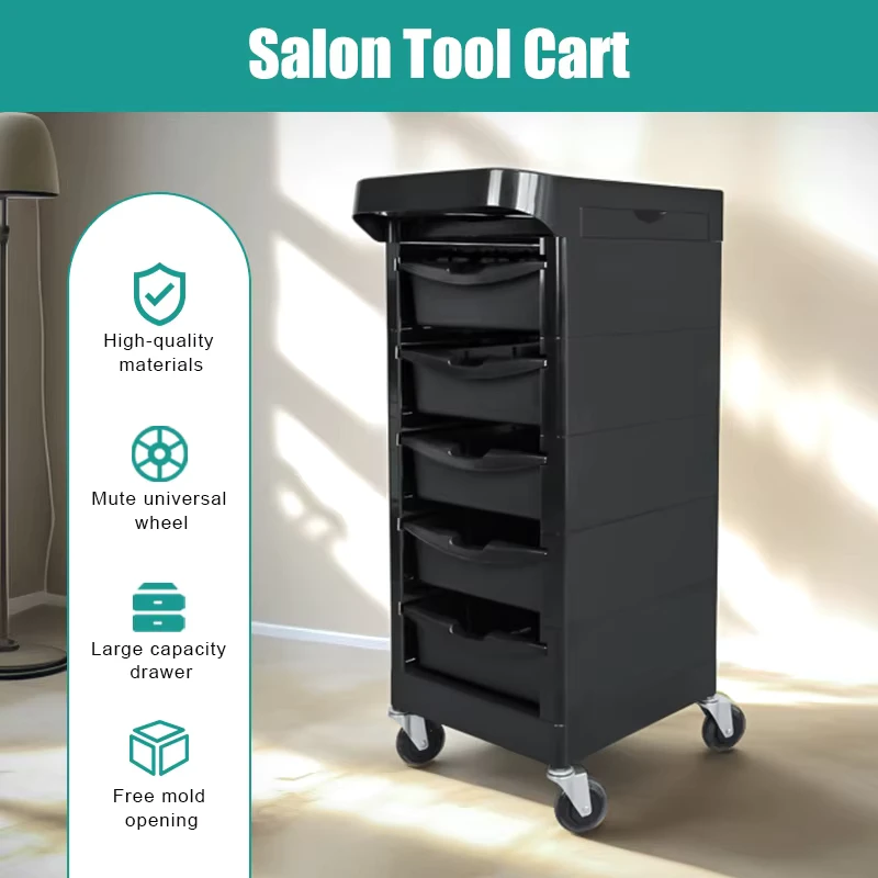 Barber Salon Supplies Barber Trolley Black ABS Practical Beauty Cart Versatile Beauty Trolley Cart