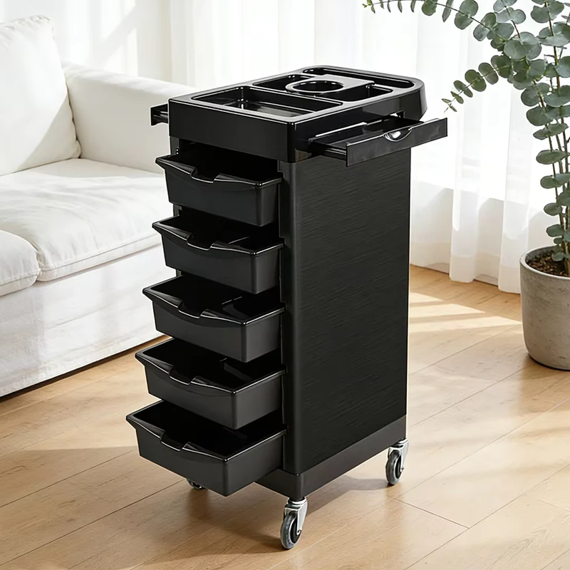 Barber Shop Black Barber Trolley with Wheels Beauty Hair Salon Trolley