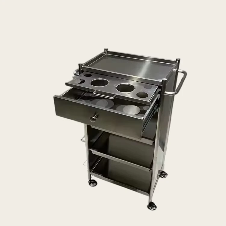 Barber Shop Folding Stainless Steel Cart Hair Salon Ironing Trolley Beauty Cart Shelf Van