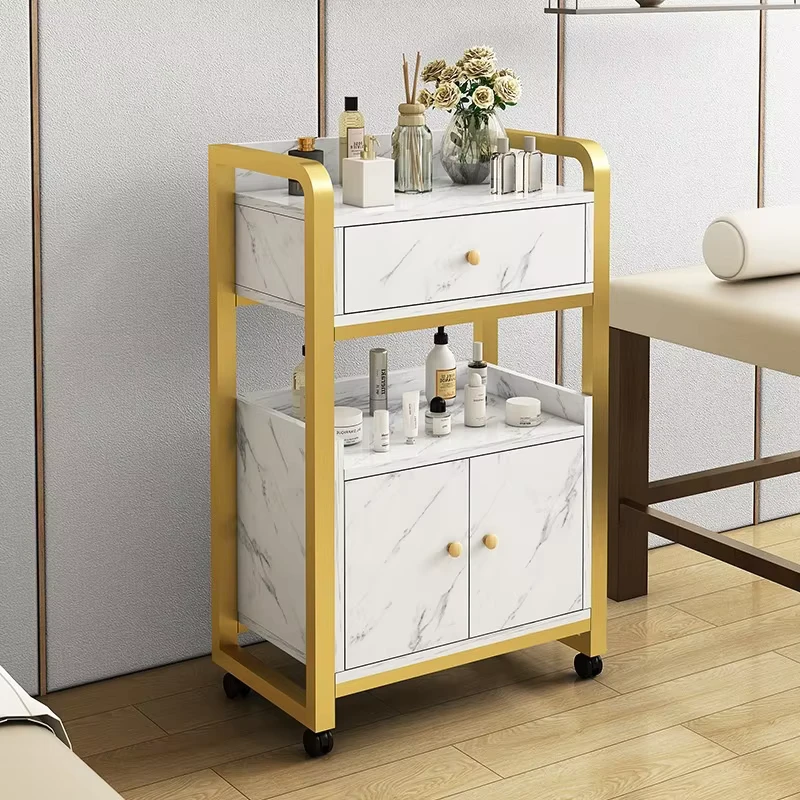 Barber Shop & Hair Salon Stainless Steel Multi Use Tool Table Trolley with Mirror Cabinet Light Luxury Modern Design