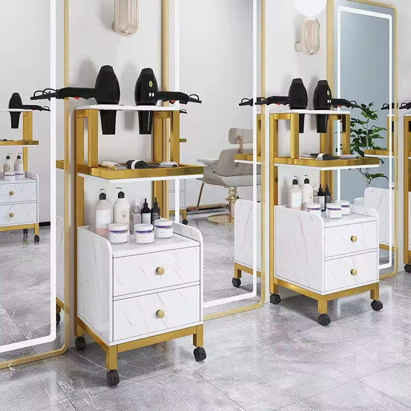Barber Trolley Beauty Cmetal Gold White Hairdressing Hair Salon Equipment Salon Trolley Cart