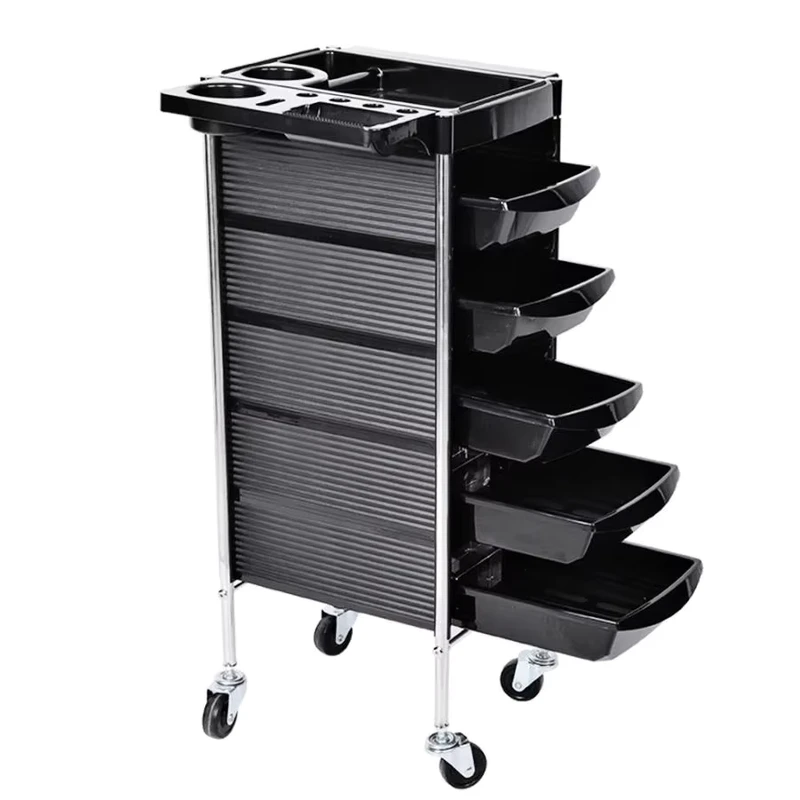 Barbershop Equipment Professional Hair Furniture Storage Black Modern Hairdressing Cart Beauty Salon Trolley