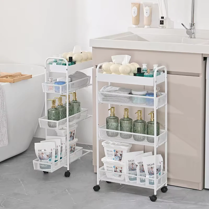 Bathroom Narrow Storage Cart Ultra Slim Rolling Utility Rack Home Storage Trolley for Bathroom Kitchen Living Room