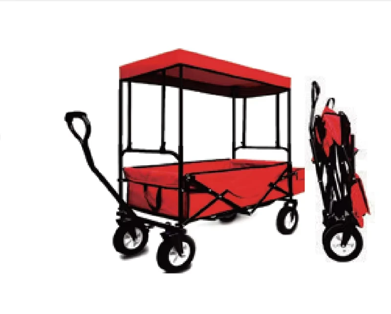 Beach Wagon with Sun Shade Collapsible Folding Outdoor Utility Wagon 4 Wheel Stainless Steel Camping Cart Hand Trolley 80kg