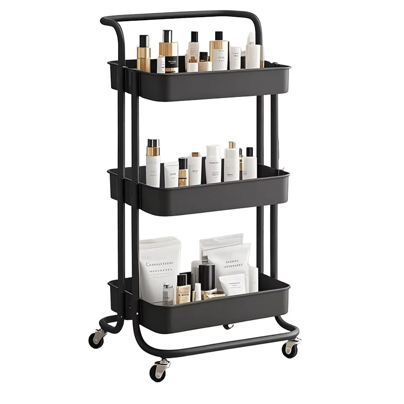 Beauty 3 Tiers Makeup Salon Cart Pedicure Spa Nail Shop Trolley Gold Beauty Trolley With Lockable Wheels