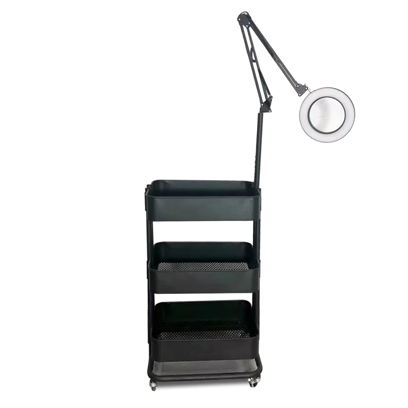 Beauty Equipments Rolling Cart Salon Cart Trolley Salon Drawer Trolley Hairdressing Tray Cart With 24W Light