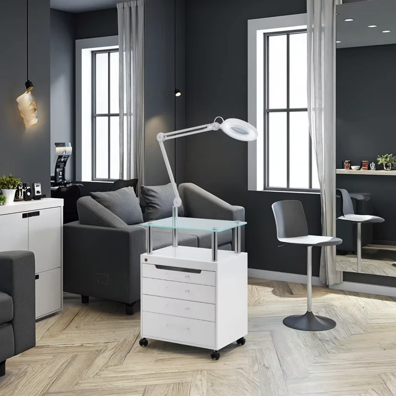 Beauty Salon Dental Clinic Light Luxury Stainless Steel Multi Functional Trolley Lights Mobile Tool Cabinet Wheels UV Ozone