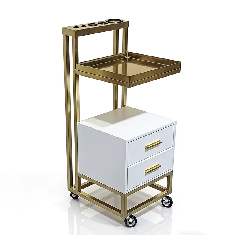 Beauty Salon Furniture Gold Frame Tools Cart Modern Luxury Beauty Shop Storage Barber Salon Trolley with Drawers