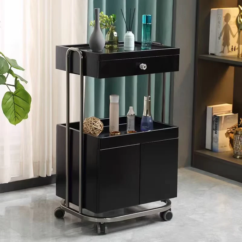 Beauty Salon Hair Salon Advanced Wood 4 Wheel Durable Multi Functional Storage Trolley Cart with Cream Style
