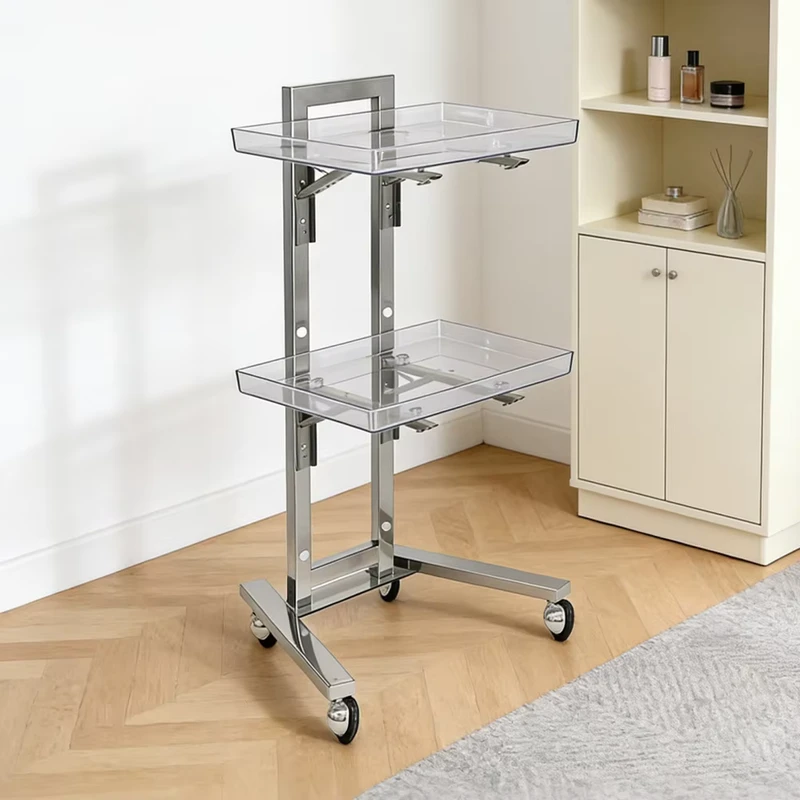 Beauty Salon Stainless Steel Salon Trolley Carts Mobile Acrylic Design with 4 Wheels for Barber Shop Hair Styling Tools