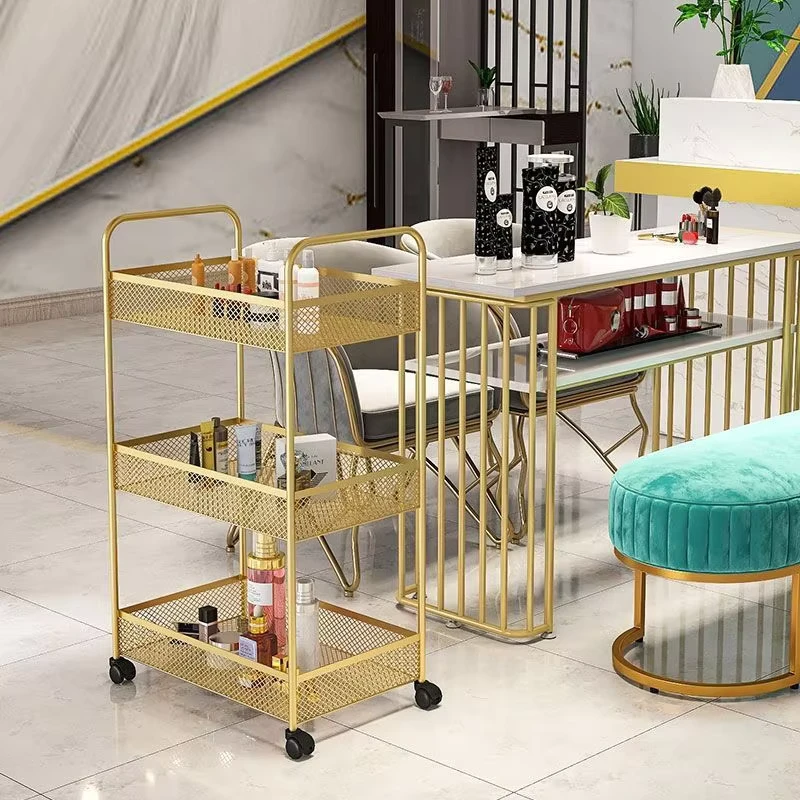 Beauty Salon Trolley 3layers Nail Salon Wheeled Tool Cart Multifunctional Movable Rack