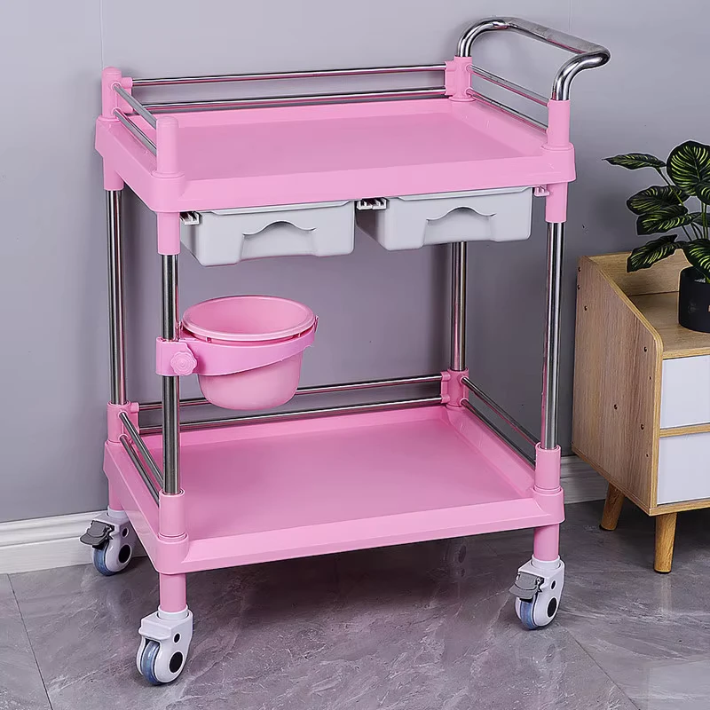 Beauty Salon Trolley Cart Three Layer ABS Spa Treatment Station with Drawers Silent Casters Multi functional