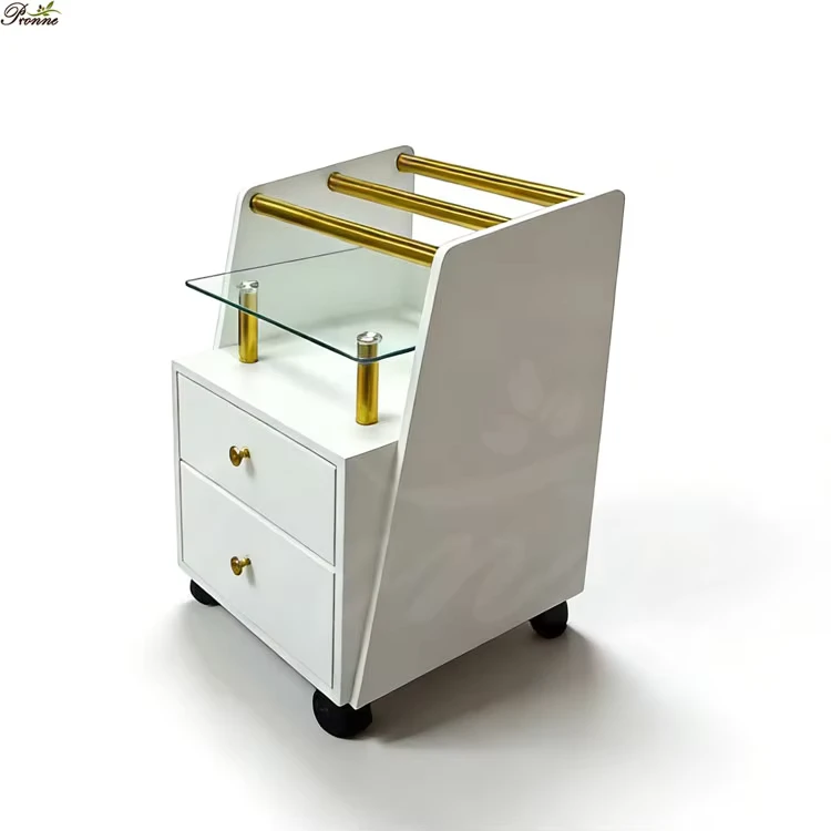 Beauty Salon White Golden Hairdressing Manicure Pedicure Cart With Wheels
