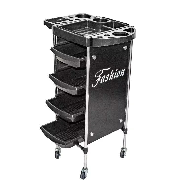 Beauty Spa Hairdresser Black 4 Tier Rolling Storage Barber Hair Salon Trolley