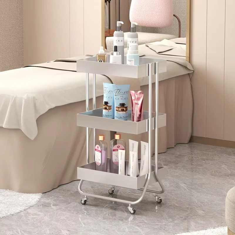 Beauty Spa Salon Cart Rolling Trolley Cart Salon Nail Rolling Aluminium Adjustable Height Salon Tray Cart