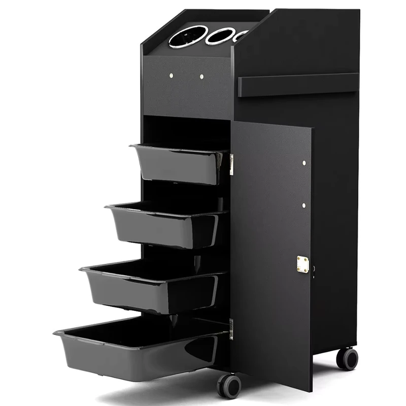 Beauty Storage Cart Hair Dryer Holder Stylist Equipment Lockable Rolling Wheels Salon Trolley