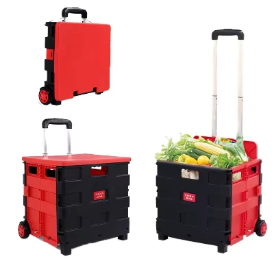 Best Selling Shopping Cart Waterproof Collapsible Rolling Crate on Wheels Aluminium Plastic Folding Trolley Cart