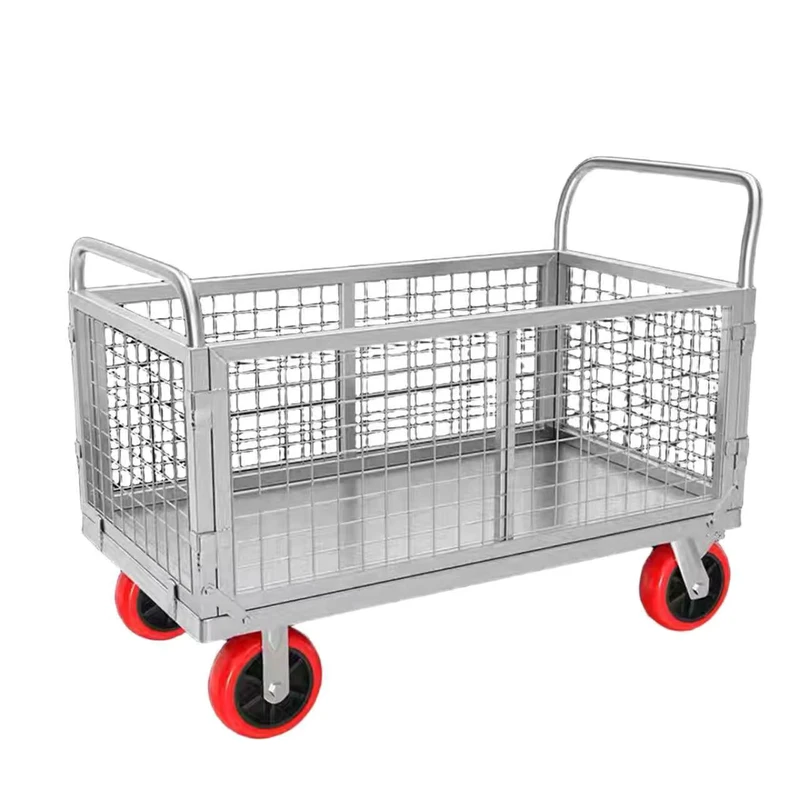 Big Metal Box Pallet with Steel Base Four-Wheel Foldable Warehouse Packaging Storage Cage