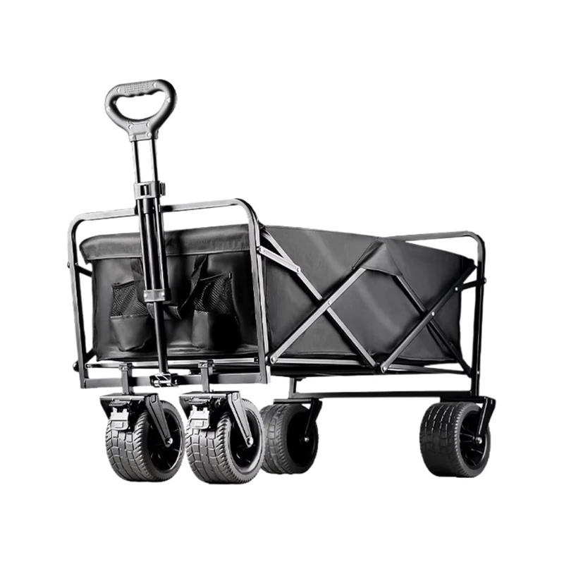 Big Tank Wheels Foldable Beach Wagon 500lbs Capacity Collapsible Cart for Sand Garden Picnic Outdoor Utility Trolley