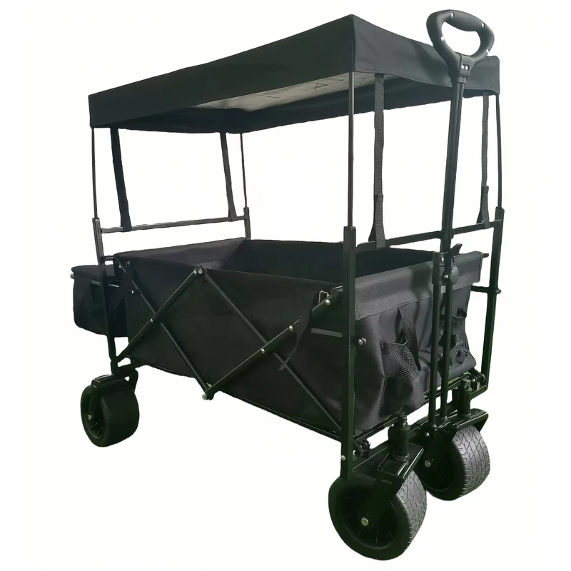 Big Wheels Outdoor Camping Collapsible Folding Wagon Cart With Canopy Picnic Garden Beach Portable Trolley Cart With Roof