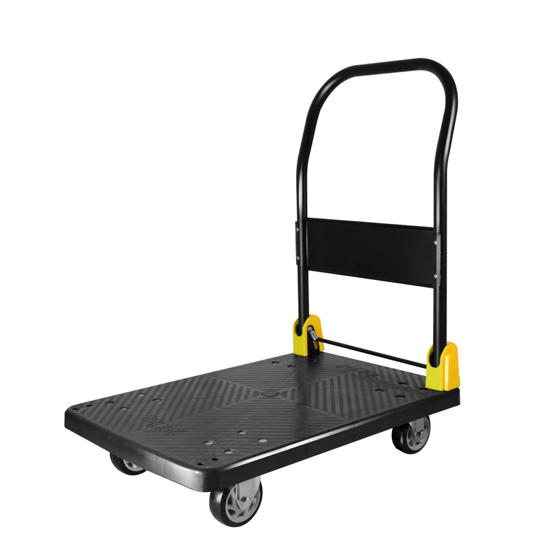 Black 50*70cm 60*90cm Foldable Plastic PP Platform Trolley Moving Warehouse Heavy Duty Hand Truck with PVC Caster Wheel