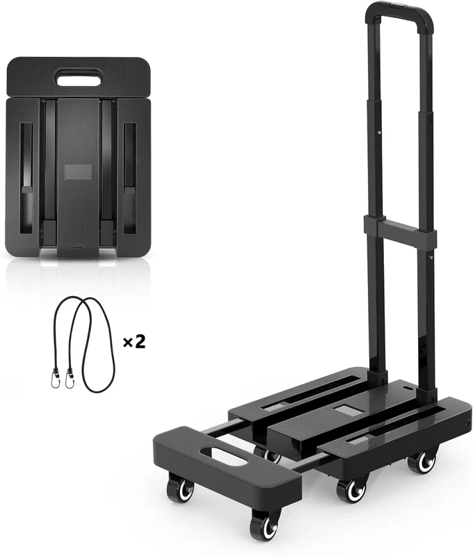 Black 6 Wheel High Load Capacity Foldable Hand Trolley For Various Scenarios