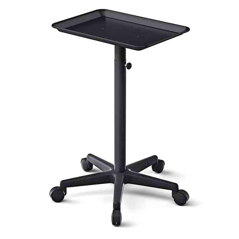 Black Aluminum Salon Tray on Wheels Adjustable Rolling Tray Hairdresser Carts