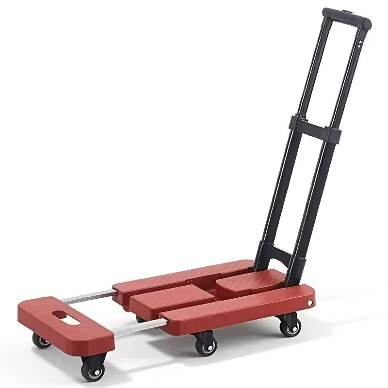 Black Blue Plastic Foldable Four Wheel Warehouse Cart Trolley with Steel Handle Platform Hand Camping Cart 5 Year Warranty